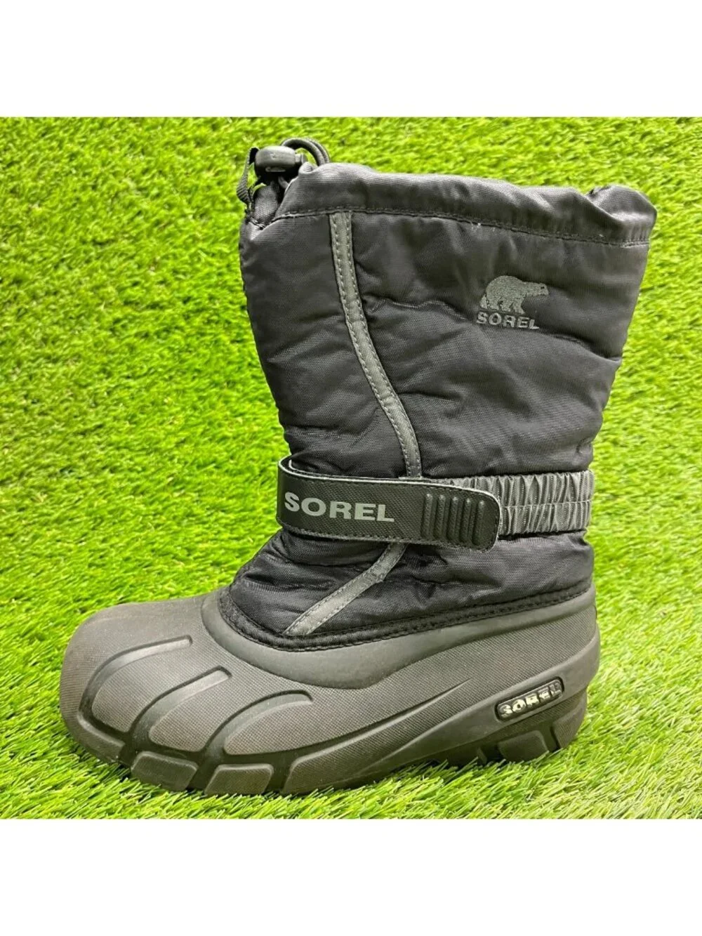 Sorel Flurry Boys Size 3Y Black Outdoor Waterproof Pull On Winter Snow Boots